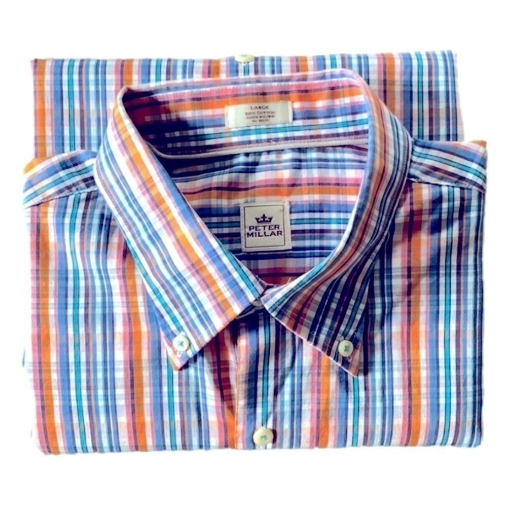 Peter MILLAR Short Sleeve Madras Plaid Button Down Shirt